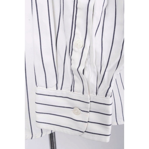 🍍 HATHAWAY Men’s White & Blue Stripe Button Down Dress Shirt - Picture 5 of 7